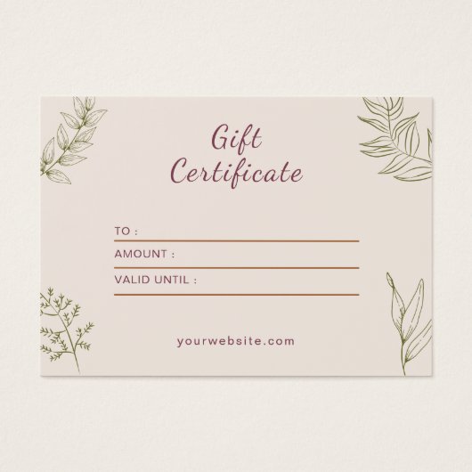 ベージニュートラルエレガントギフト証書 (正面)