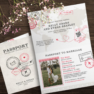 ベージパスポート目的地の結婚式 招待状
