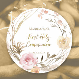 ベージピンクの花の最初の聖餐式 ラウンドシール