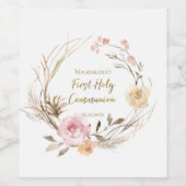 ベージピンクの花の最初の聖餐式 ワインラベル (シングルラベル)