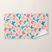 ベージピンクターコイズ数々の蝶パターン バスタオルセット (ハンドタオル)