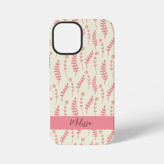 ベージピンク葉色水色スクリプトタイポグラフィ iPhoneケース (裏面)