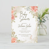ベージベイビーシャワーフローラフラットアナウンスメントカード 案内状 (スタンド正面)