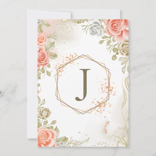 ベージベイビーシャワーフローラフラットアナウンスメントカード 案内状 (裏面)