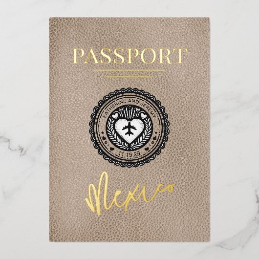 ベージメキシコ結婚パスポート 箔招待状 (正面)