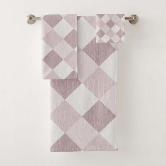 ベージュおよびグレーの幾何学的パッチワークパターン斜め バスタオルセット (インサイチュ)