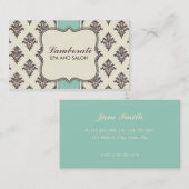 ベージュおよび緑エレガントなダマスク織花のモダンなブラウン 名刺 (正面/裏面)