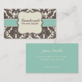 ベージュおよび緑ダマスク織花のエレガントでモダンなブラウン 名刺 (正面/裏面)