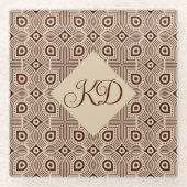 ベージュおよび茶色の幾何学的な形状 ガラスコースター (正面)