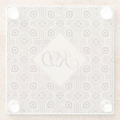 ベージュおよび茶色の幾何学的な形状 ガラスコースター (裏面)