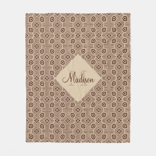 ベージュおよび茶色の幾何学的な形状 フリースブランケット (正面)