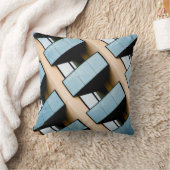 ベージュおよび青の幾何学的パターン クッション (ブランケット)