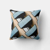 ベージュおよび青の幾何学的パターン クッション (裏面)