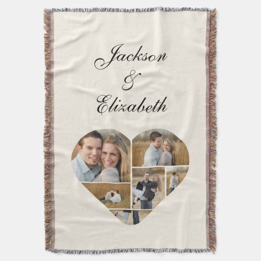 ベージュお洒落ハートフォトコラージュパーソナライズされた スローブランケット (正面縦)