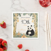 ベージュお洒落バンブアンドパンダ誕生日パーティー スタンダードカクテルナプキン (インサイチュ)