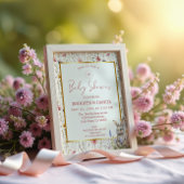 ベージュお洒落ワイルドフラワーバニーベビーシャワー 招待状