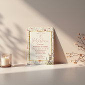 ベージュお洒落ワイルドフラワーバニーベビーシャワー 招待状