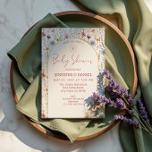 ベージュお洒落ワイルドフラワーバンニーベビーシャワー 招待状