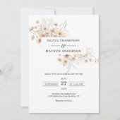 ベージュお洒落牧草地ワイルドフラワーフレーム結婚ズ 招待状 (正面)