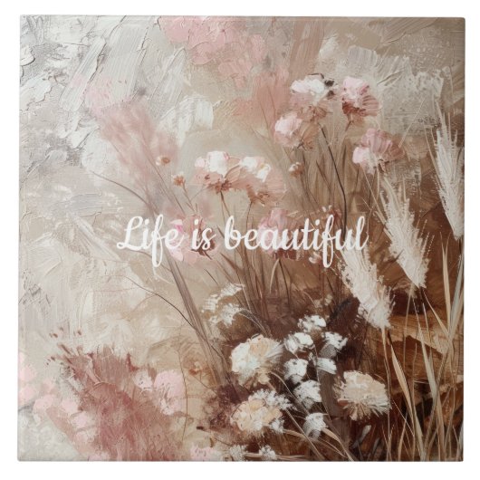 ベージュかわいらし赤面ピンクボホフローラ タイル (正面)