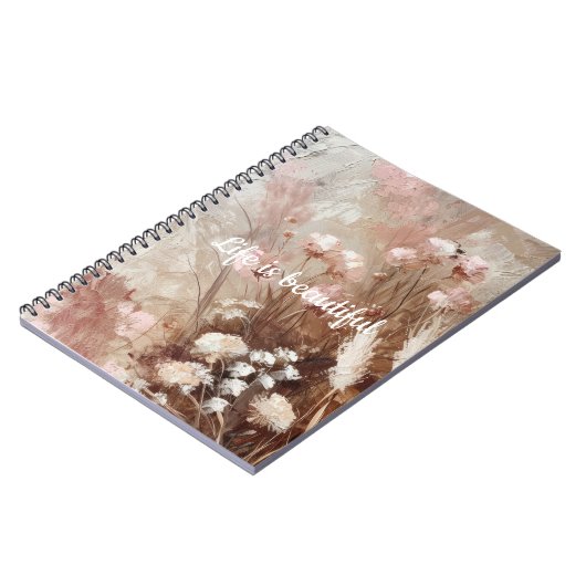 ベージュかわいらし赤面ピンクボホフローラ ノートブック (左側)