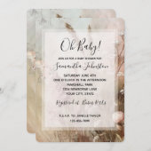 ベージュかわいらし赤面ボホフローラベビーシャワー 招待状 (正面/裏面)