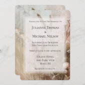 ベージュかわいらし赤面ボホフローラ結婚ズ 招待状 (正面/裏面)