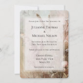 ベージュかわいらし赤面ボホフローラ結婚ズ 招待状 (正面)