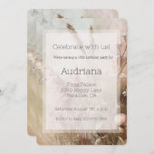 ベージュかわいらし赤面ボホフローラ16th誕生日 招待状 (正面/裏面)