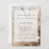 ベージュかわいらし赤面ボホフローラ16th誕生日 招待状 (正面)