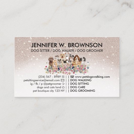 ベージュきらきら光るかわいい犬猫 名刺 (裏面)