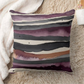 ベージュさび紫と炭の抽象芸術 ストライプ クッション (ブランケット)