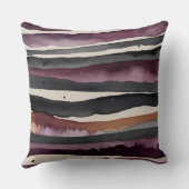 ベージュさび紫と炭の抽象芸術 ストライプ クッション (裏面)