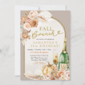 ベージュとアイボリーのボヘミアンフォールブッチャーバースデー 招待状 (正面)