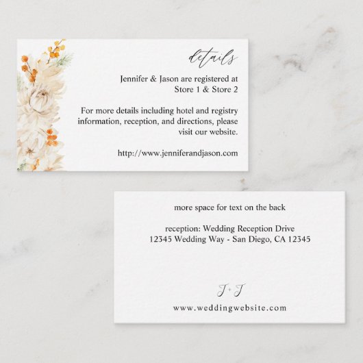 ベージュとオレンジのフローラエンクロージャカード エンクロージャーカード (正面/裏面)