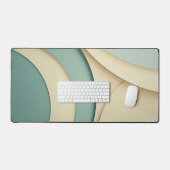 ベージュとグリーンの曲線型枠の背景 デスクマット (キーボード&マウス)