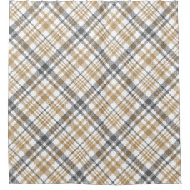 ベージュとグレーの格子柄 シャワーカーテン