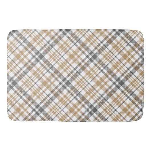 ベージュとグレーの格子柄 バスマット (正面)