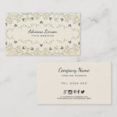 ベージュとグレーの花の名刺 名刺 (正面/裏面)