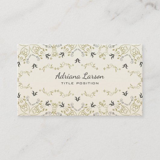 ベージュとグレーの花の名刺 名刺 (正面)