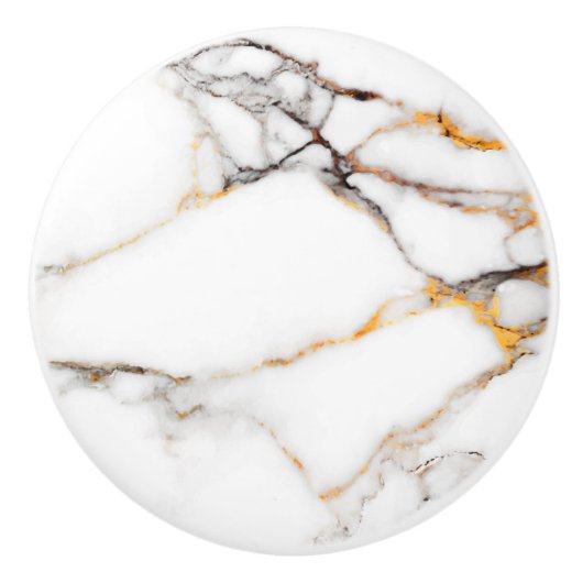 ベージュとグレーアクセントを備えた高級白い大理石 セラミックノブ (正面)