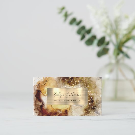 ベージュとセージ緑の水色の名刺 名刺 (スタンド正面)