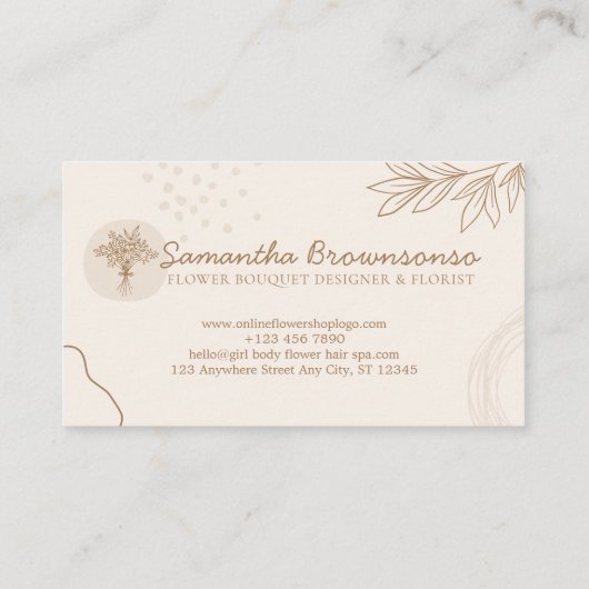 ベージュとソフトピンクのカリグラフィー結婚式花束 名刺 (裏面)