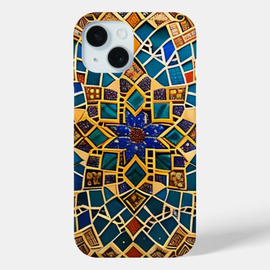 ベージュとターコイズブルーのアラビア柄 Case-Mate iPhoneケース (裏面)