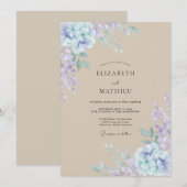 ベージュとニオイバンマツリの花弁の結婚式 招待状 (正面/裏面)