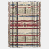ベージュとネイビー素朴の格子模様 スローブランケット (正面縦)