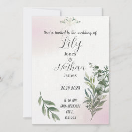 ベージュとピンクのウェディング招待状テンプレート 招待状