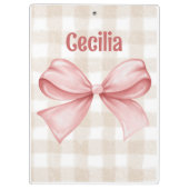 ベージュとピンクのギンガム、水色の弓 クリップボード (裏面)