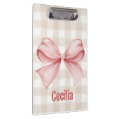 ベージュとピンクのギンガム、水色の弓 クリップボード (右)