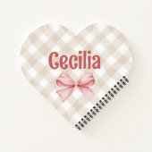 ベージュとピンクのギンガム、水色の弓 ノートブック (裏面)